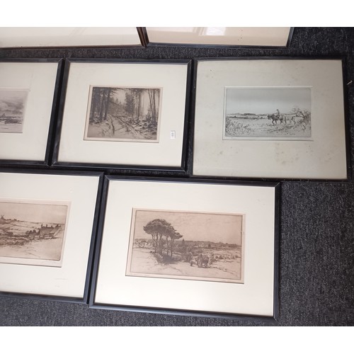 692 - 7 Original etchings by various artists to include 'Evening' by Jackson Simpson 'Morning Fishers' by ... 