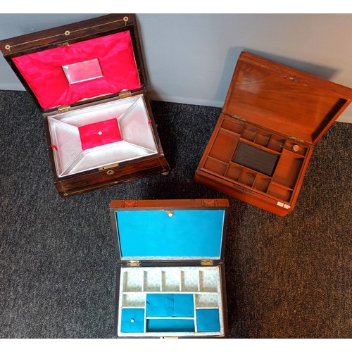 890 - Three antique sewing boxes. Includes Parquetry inlaid box and rosewood box. [Will not post]