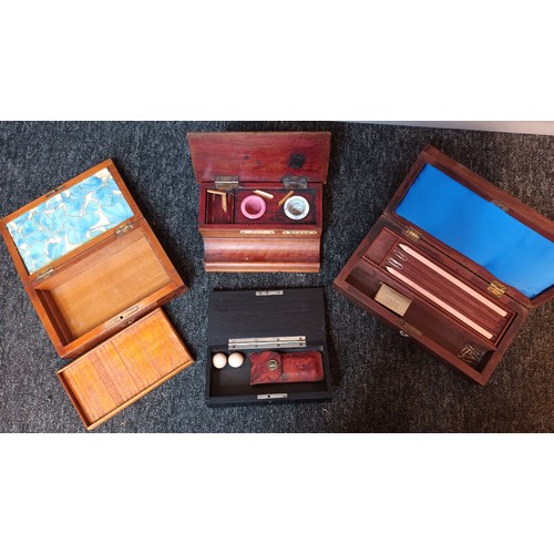 893 - Four various stationary boxes. Includes Ink well stand with red and black labels attached. [Will not... 