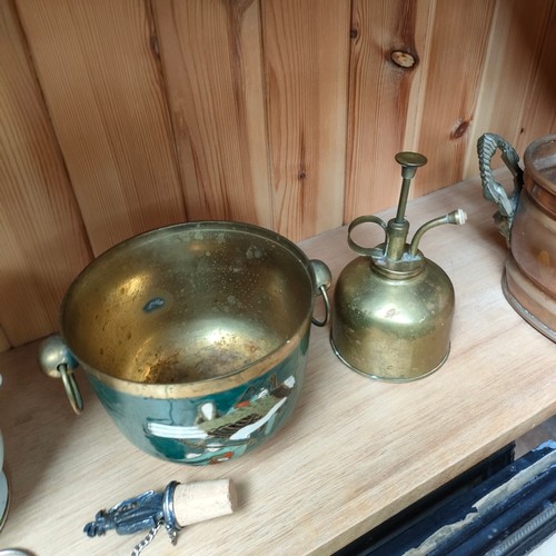 406a - Lot of collectables include brass planter.