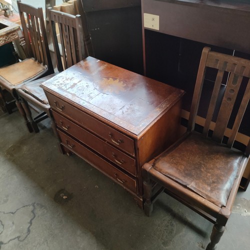 394a - Vintage chest of drawers together with 3 deco style chairs.