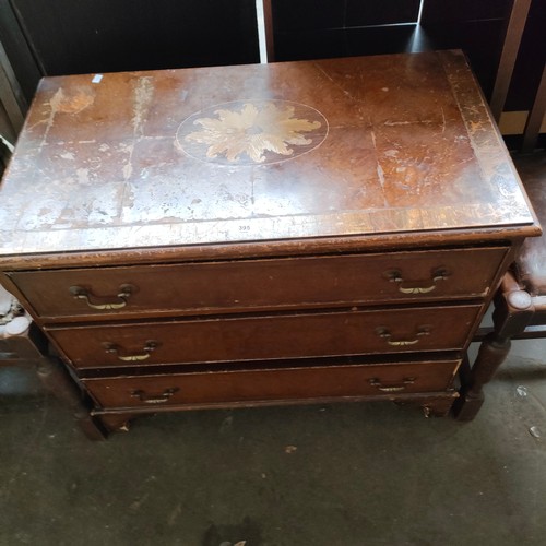 394a - Vintage chest of drawers together with 3 deco style chairs.