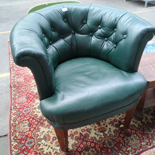 396a - 19th century Antique horse filled leather button back tub chair .