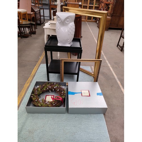 398a - Selection of miscellaneous includes Ikea style 2 tier table , owl plant stand etc .