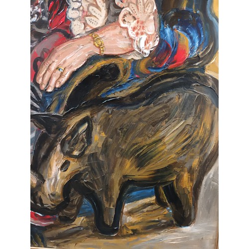 652a - Acrylic on canvas -Title 'Helen Grace and Rhino. 
Artist Lucinda L.MacKay    [116x91cm]

Lucinda Mac... 