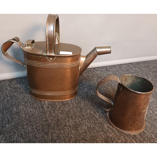 715 - Antique copper wares to include 19th century 6 PT. Water can, Copper kettle, Copper lidded jug with ... 