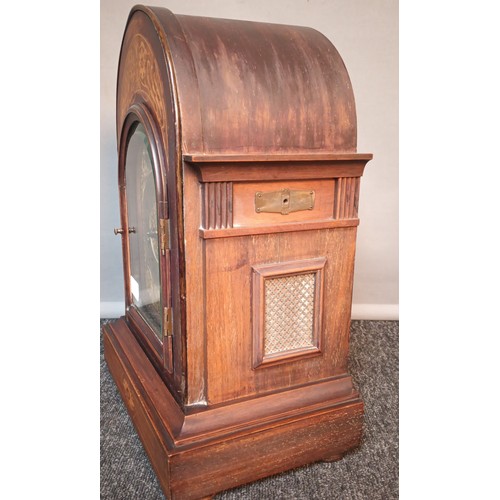 731 - 19th century bracket clock, case detailed with marquetry inlays. Movement by Junghans, comes with ke... 