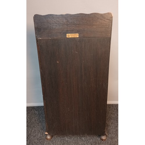 733 - Antique dark oak bookcase and cupboard with beaded trim produced by Wylie & Lochhead [74x35cm