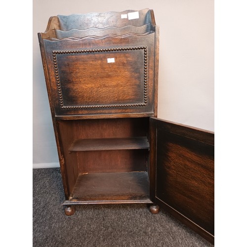 733 - Antique dark oak bookcase and cupboard with beaded trim produced by Wylie & Lochhead [74x35cm