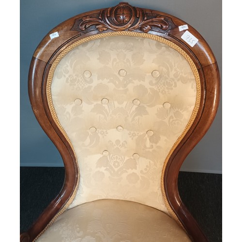 735 - Antique button back occasional chair on castors [94cm high]