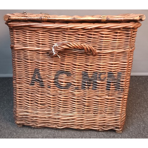 739 - Large antique wicker basket branded A.C.McN [55x87cm]