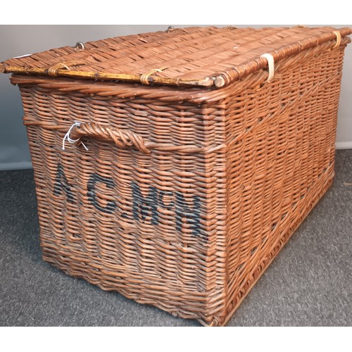 739 - Large antique wicker basket branded A.C.McN [55x87cm]