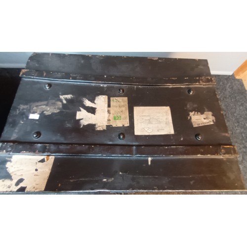 738 - Two vintage military black metal boxes, one with the initials DGMC [32X66CM]