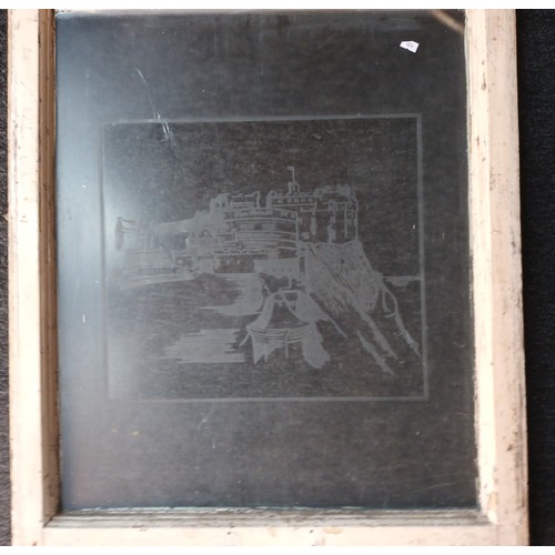 741 - Antique sash window section, depicting etching of Edinburgh castle [76x63cm]