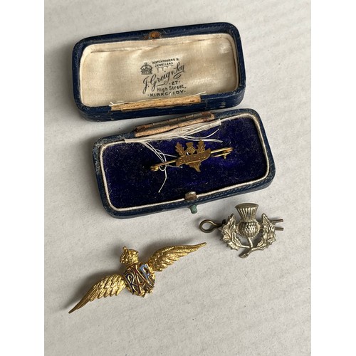 40 - Vintage RAF Sweetheart brooch, Thistle collar badge and yellow metal thistle brooch. [Will post]