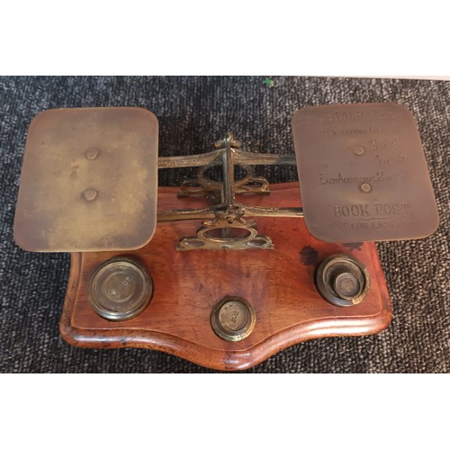 745 - Antique postal scales for letters, comes with brass weights. [10x20cm] [Will post]