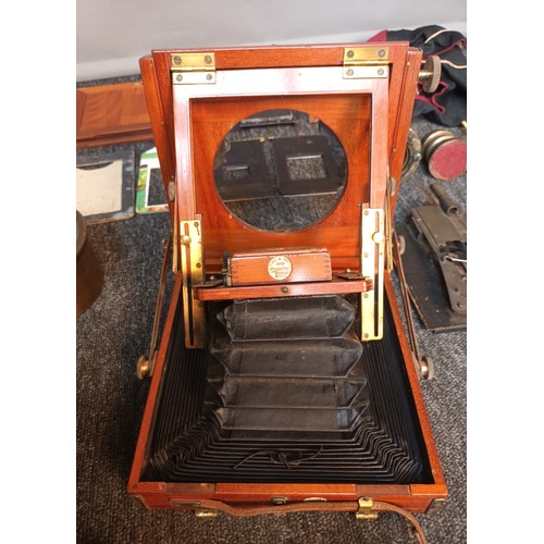 749 - 19th century Thornton Pickard bellow camera with various lenses and hardwood travel case. [Will not ... 