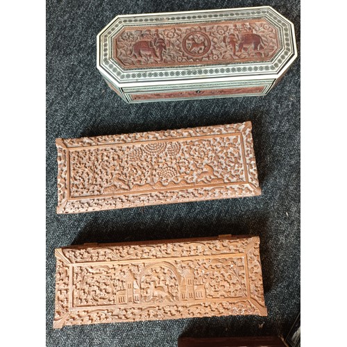 910 - Collection of antique/ vintage hand carved Indian and far eastern boxes. [Will not post]