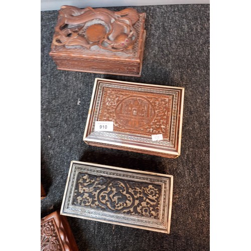 910 - Collection of antique/ vintage hand carved Indian and far eastern boxes. [Will not post]