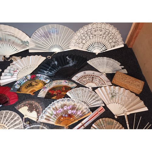 922 - Large quantity of antique and vintage hand held fans, include hand painted Japanese Meiji period fan... 