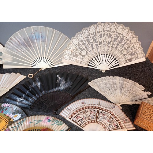 922 - Large quantity of antique and vintage hand held fans, include hand painted Japanese Meiji period fan... 