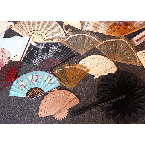 922 - Large quantity of antique and vintage hand held fans, include hand painted Japanese Meiji period fan... 