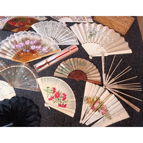 922 - Large quantity of antique and vintage hand held fans, include hand painted Japanese Meiji period fan... 