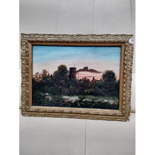 81a - Oil painting depicting country scene set in a antique frame unsigned .