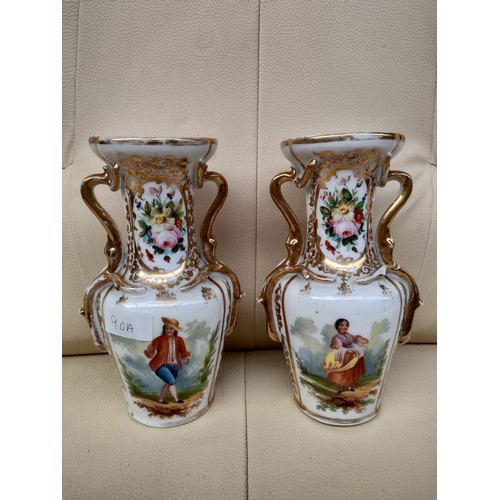 90a - Pair of Victorian panel painted vases .