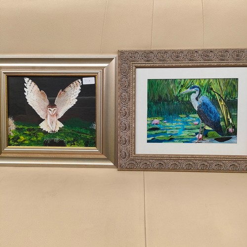 91a - 2 acrylic painting of birds scenes one signed Dak borrie.