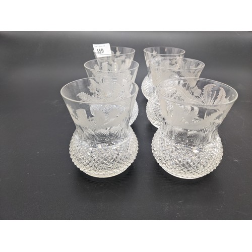 559 - Six Edinburgh crystal thistle cut whisky glasses