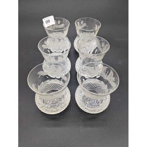 559 - Six Edinburgh crystal thistle cut whisky glasses