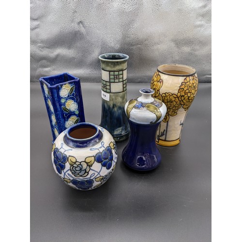 884 - Collection of Royal Doulton Lambeth art Deco and Nouveau design pottery vases (5)