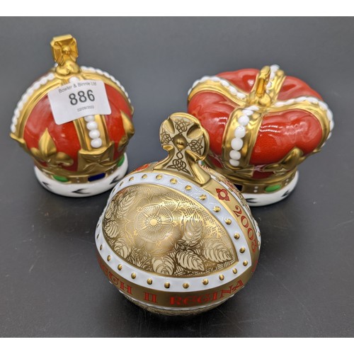 886 - Three Royal Crown Derby paperweight crowns. Special commissioned limited edition. All 348 of 950. [W... 