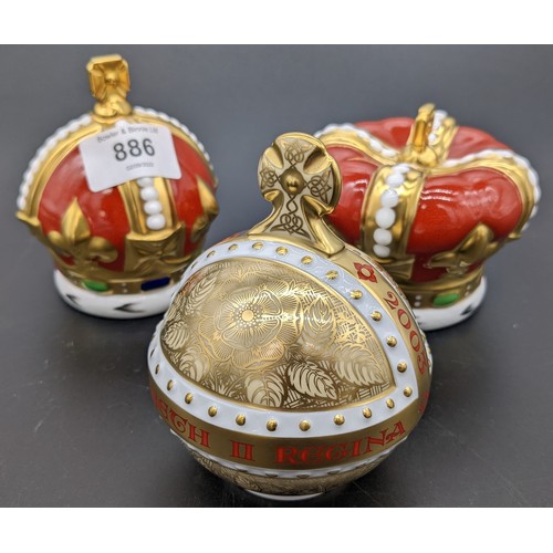 886 - Three Royal Crown Derby paperweight crowns. Special commissioned limited edition. All 348 of 950. [W... 