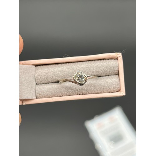 539 - 18ct white gold and single diamond stone ring. [0.25ct diamond] Comes with certificate. [Ring size J... 