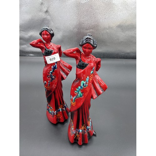 929 - Two Royal Doulton Flambé 'Eastern Grace' figurines (31cm)