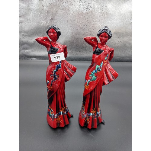 929 - Two Royal Doulton Flambé 'Eastern Grace' figurines (31cm)