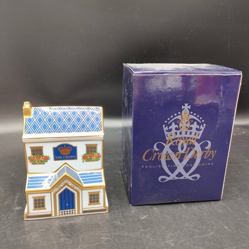 50 - Royal crown Derby the crown inn with original box . 10 cm in height.