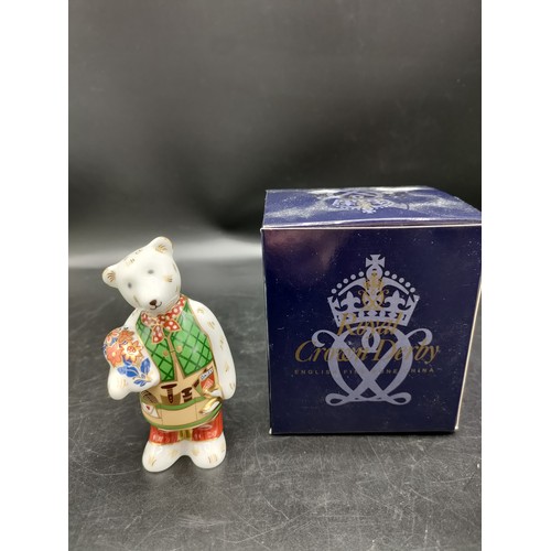 51 - Royal crown Derby mini teddy bear gardener . 9cm in height .