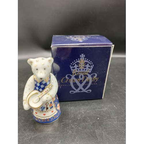 53 - Royal crown Derby mini teddy bear cook with box. 9cm In height.