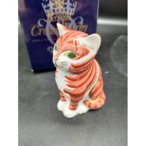 63 - Royal crown Derby business to business ginger cat with box .8 cm in height .