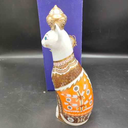 98 - Large Royal crown Derby Siamese cat figure with box . 21.5 cm in height .