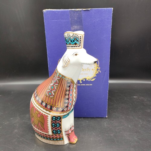 99 - Large Royal crown Derby National dog figure with stopper and box . 22 cm in height .