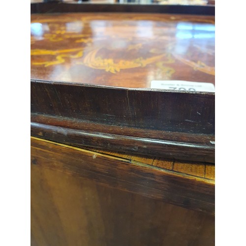 790 - Georgian mahogany inlaid tray with brass handles (68x44.5cm)