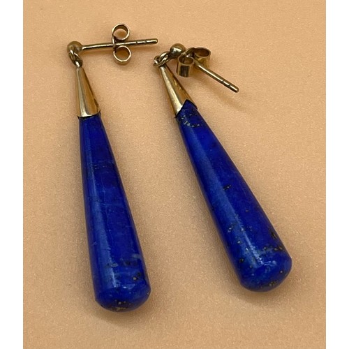 5 - Pair of 9ct gold and Lapis Lazuli tea drop design earrings. [Will post]