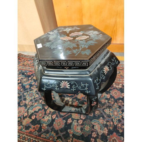 142 - Oriental Lacquer Side table with bird & foliage design.