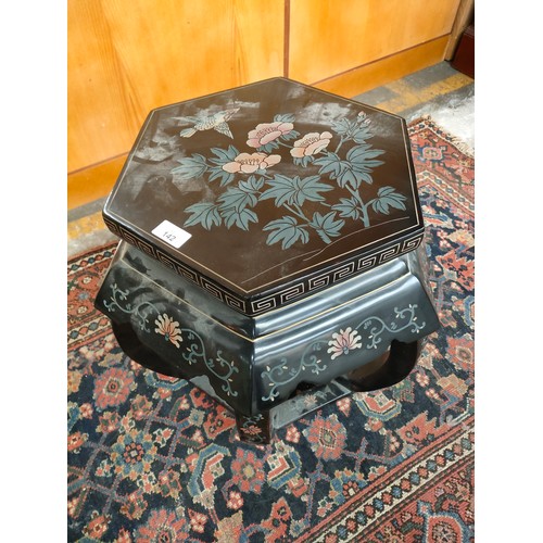 142 - Oriental Lacquer Side table with bird & foliage design.