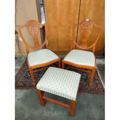 140 - Pair of Yew Wood Dinning chairs together with matching stool.