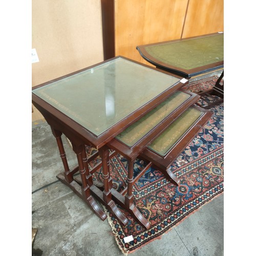 132 - Lot of Leather top tables includes telephone table, nest of tables and coffee table.